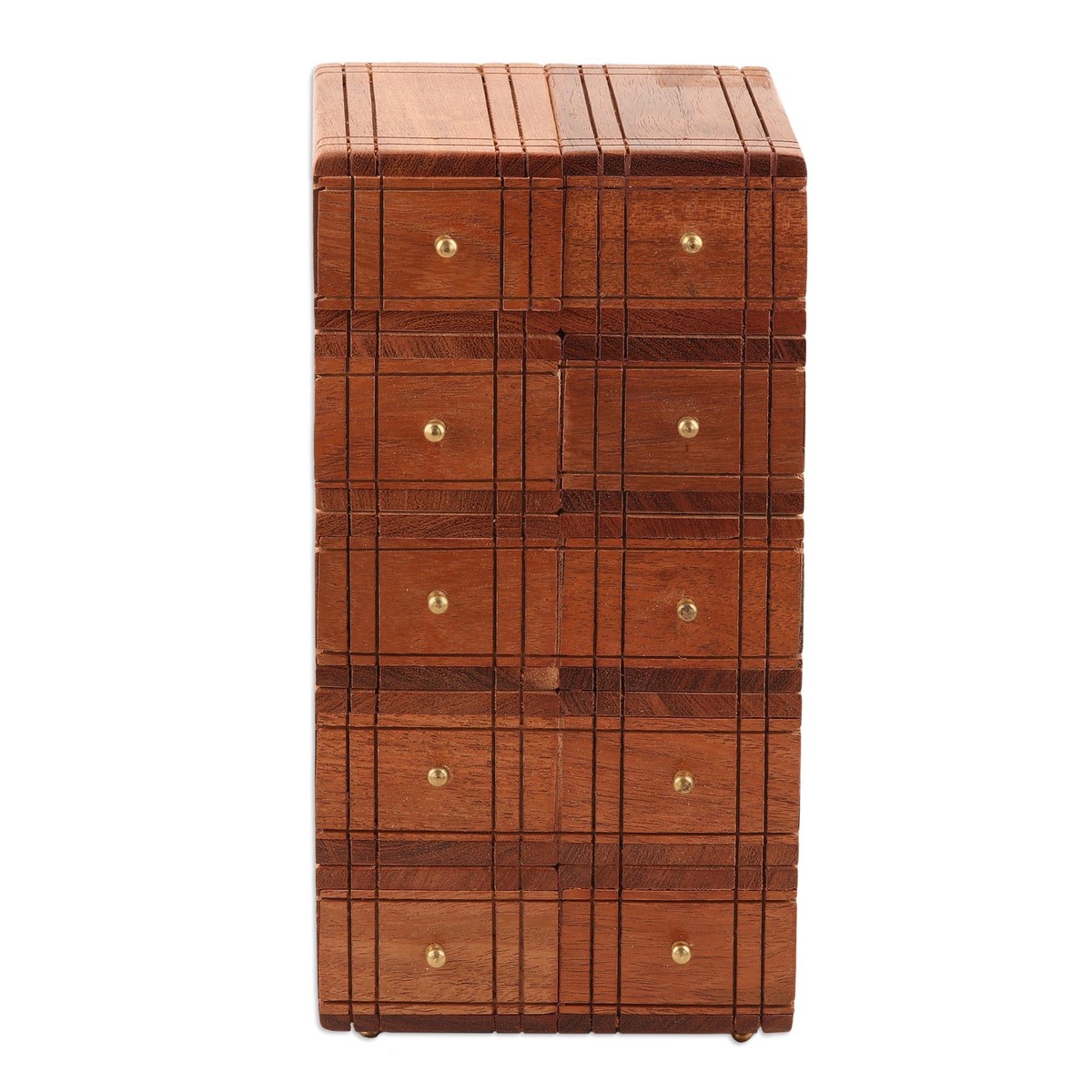 Brass-Accented Acacia Wood Chest with Ten Drawers - Timeless Glory (member)