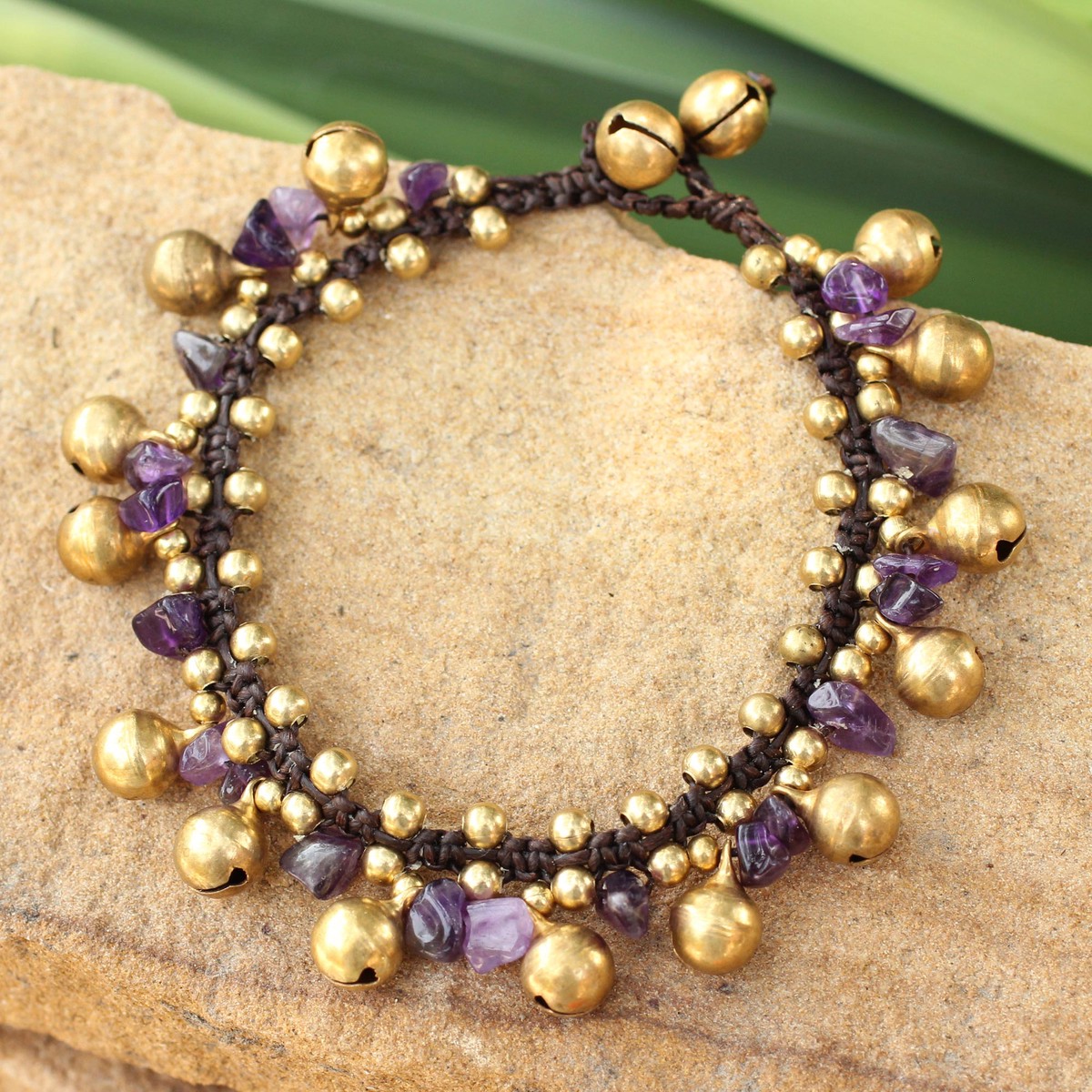 Brass Beaded Amethyst Bracelet - Joyous Bells