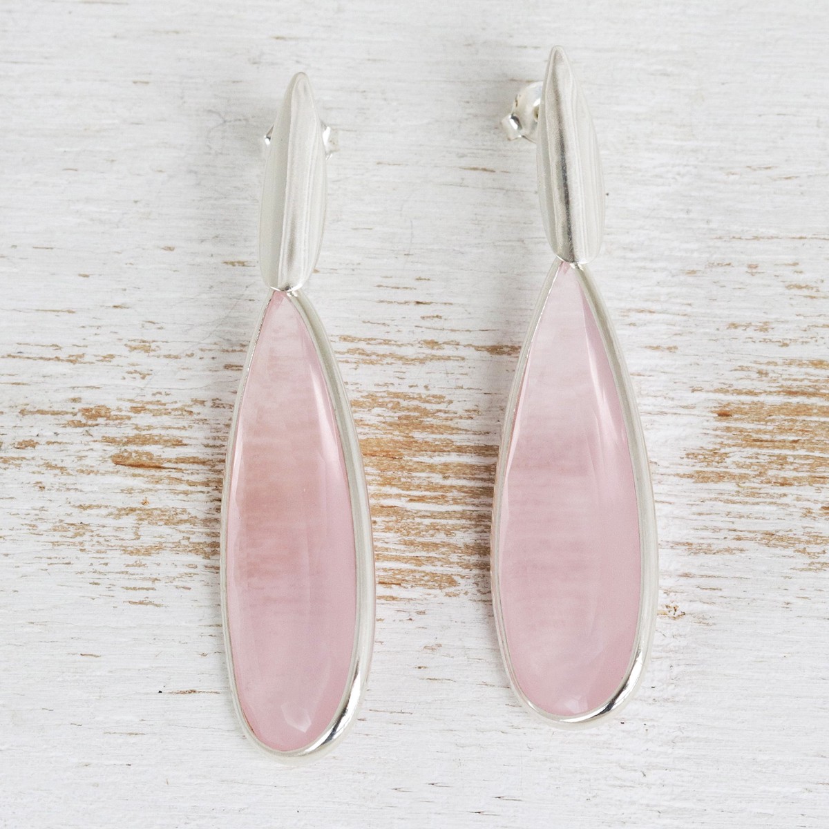 Brazilian Handcrafted Rose Quartz Drop Earrings - Pink Gemstone Mystique