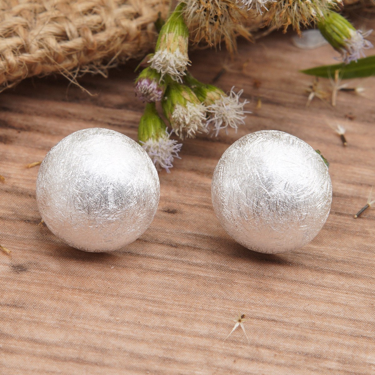 Brushed-Satin Finished Mushroom-Shaped Button Earrings - Mushrooms from Heaven