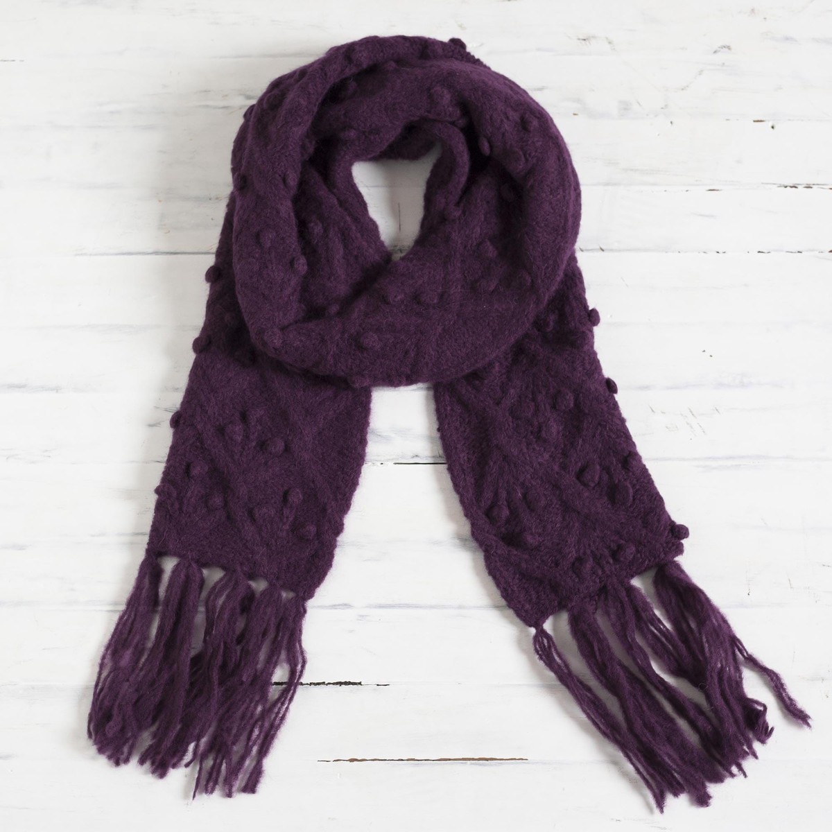 Bubble Pattern 100% Alpaca Scarf in Mulberry from Peru - Mulberry Bubble