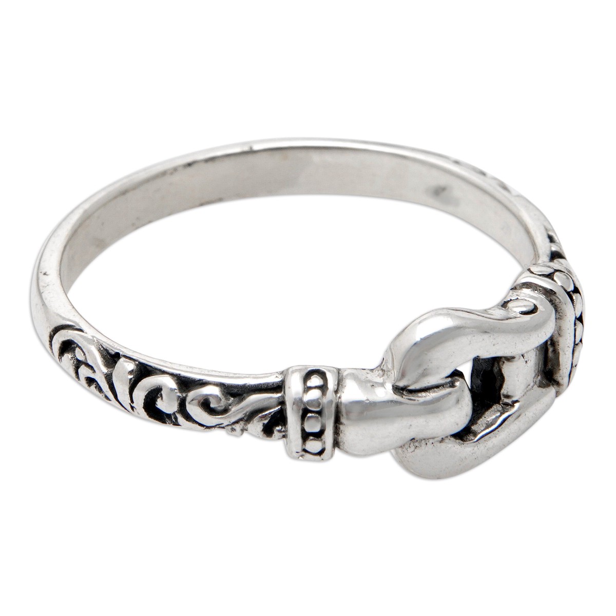 Buckle-Themed Sterling Silver Band Ring Made in Bali - Linked Together - 5 (member)