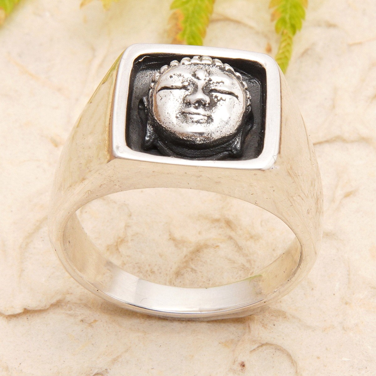 Buddha-Inspired Sterling Silver Signet Ring from Bali - Tranquil Sage - 10 (member)