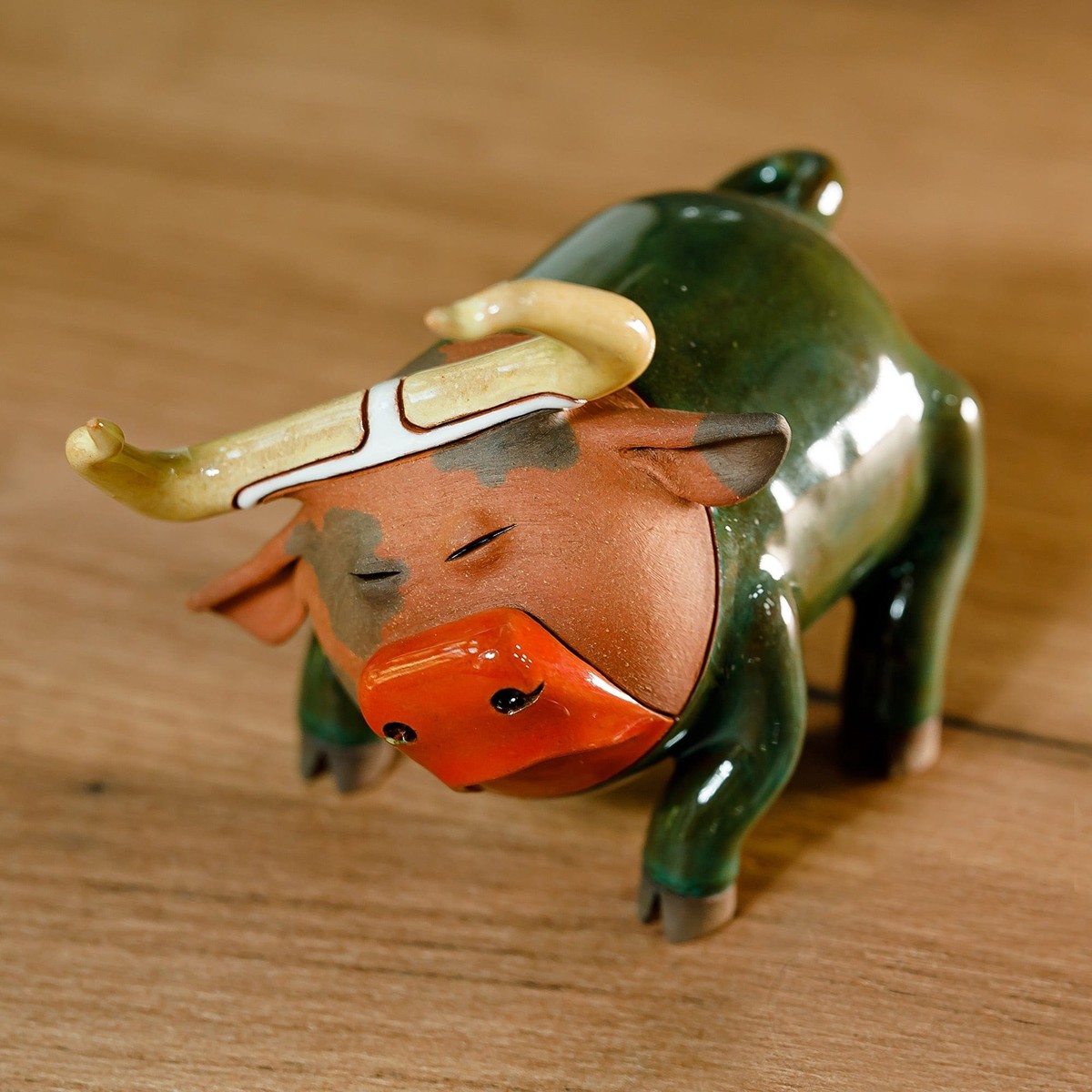 Bull Ceramic Figurine Made & Painted by Hand in Uzbekistan - Funky Bull