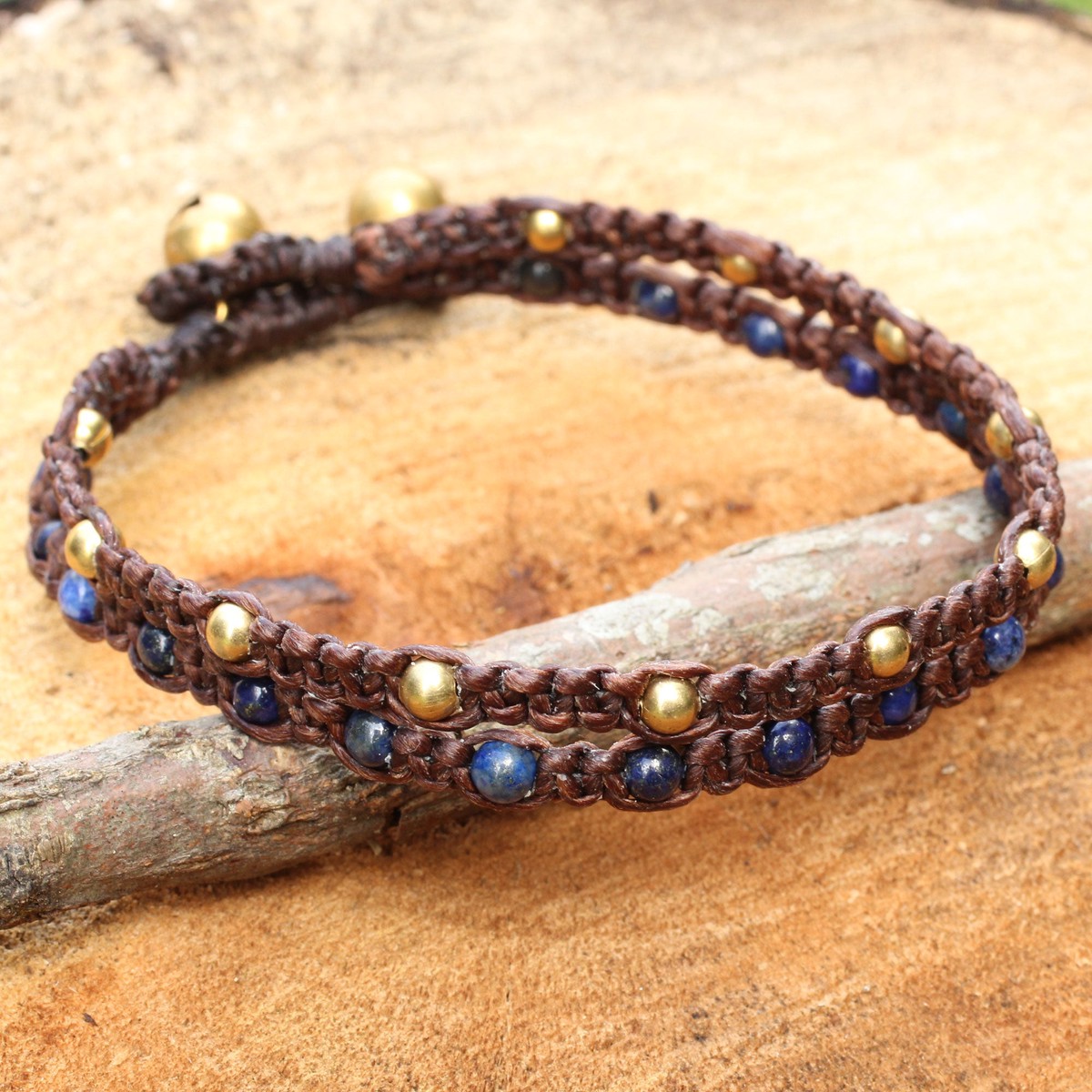 Brass Bracelet Lapis Lazuli Braided Jewelry - Blue Boho Chic