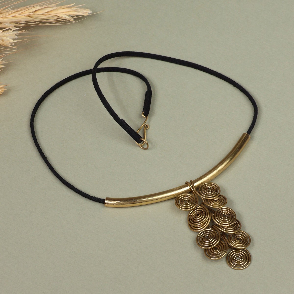 Brass Pendant Necklace with Classic Armenian Spiral Motif - Spiral Embrace