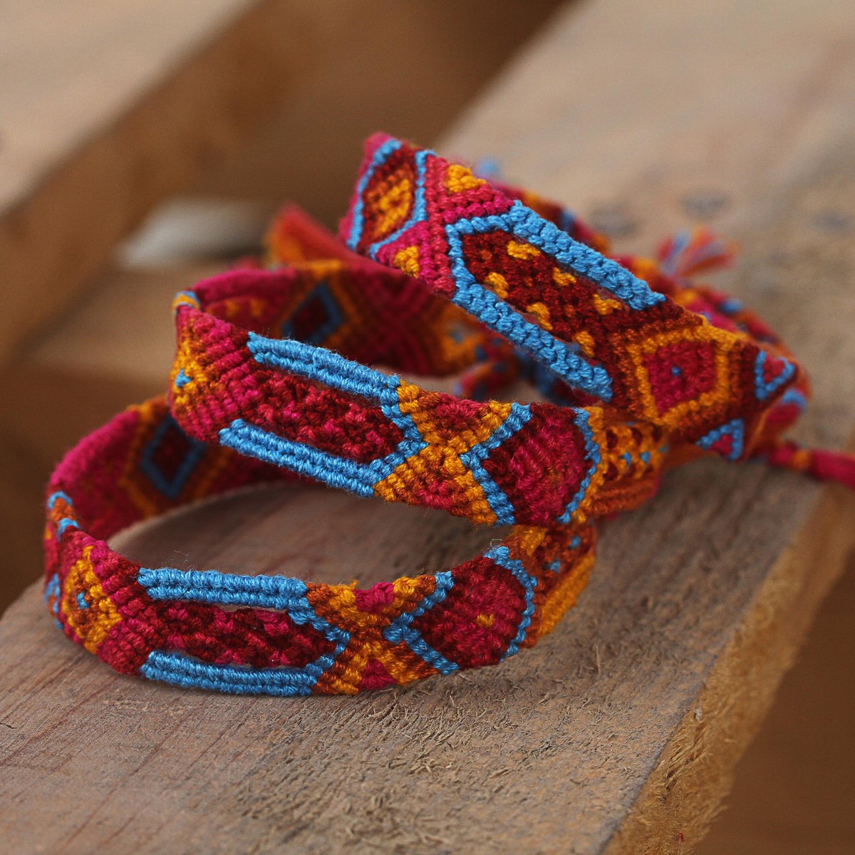 Bright Cotton Wristband Bracelet from Mexico (Set of 3) - Forever Friends