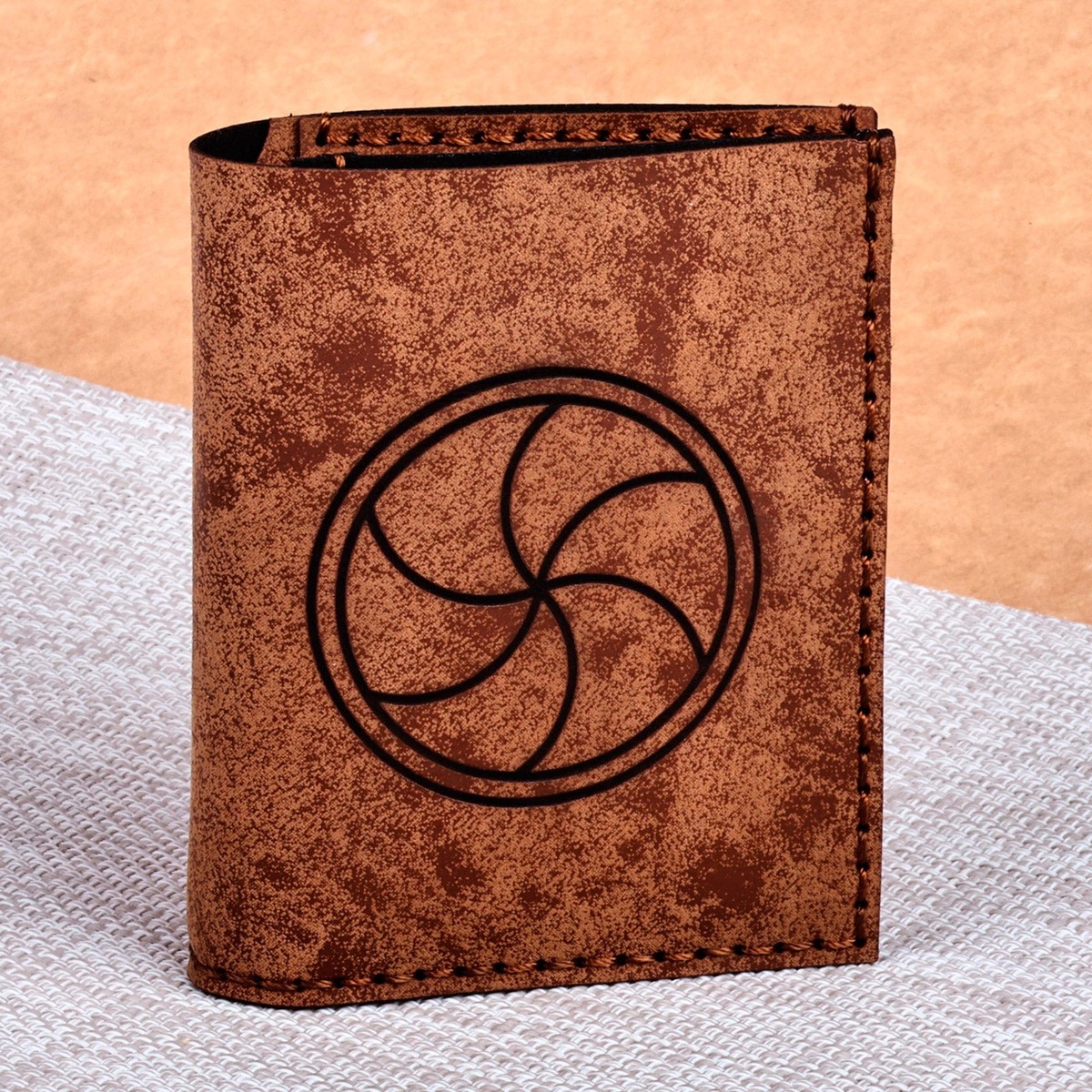 Brown 100% Suede Wallet with Traditional Round Icon - Eternal Heritage