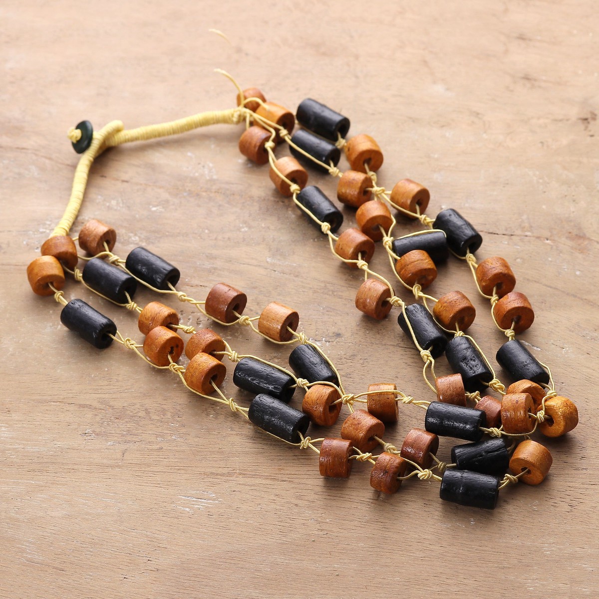 Brown and Black Haldu Wood Station Necklace Made in India - Solar Alliance