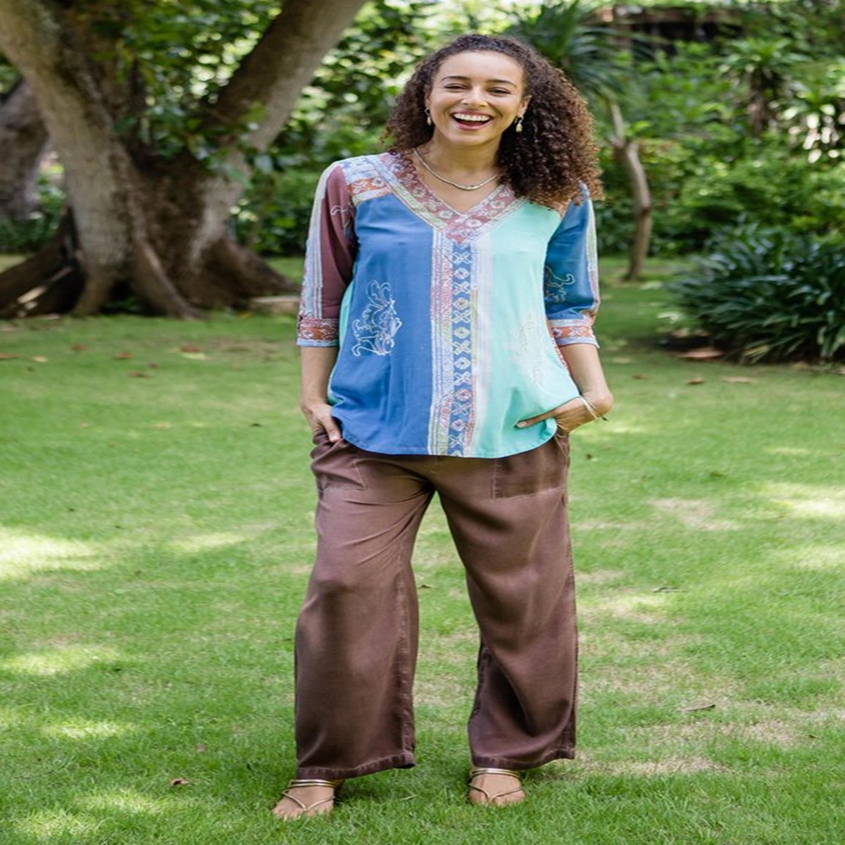 Brown Stone-Washed Viscose Pants - Simple Style in Rosewood - S