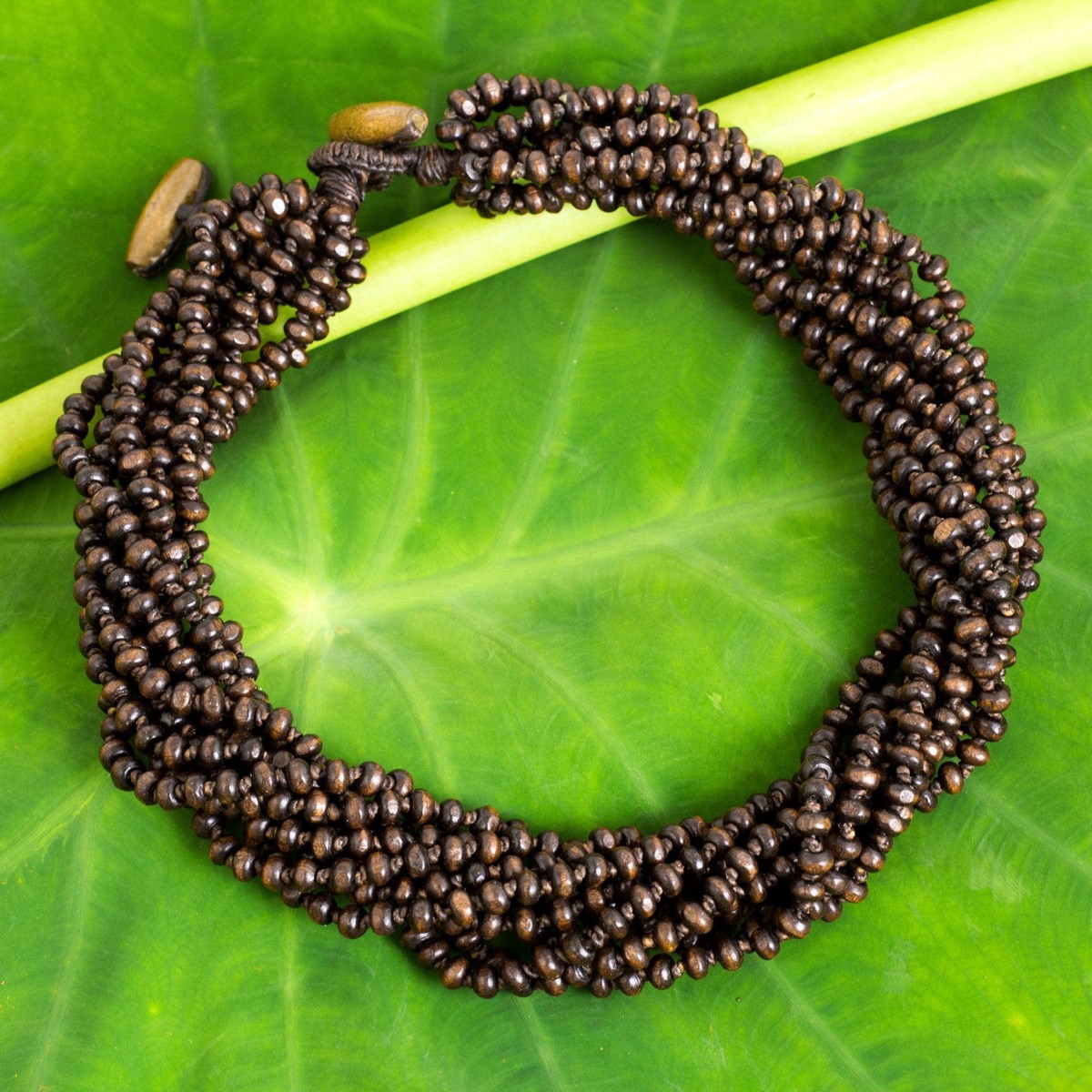 Brown Torsade Necklace Wood Beaded Jewelry - Sukhothai Belle