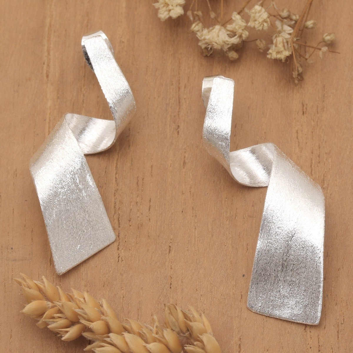 Brushed-Satin Modern Sterling Silver Statement Drop Earrings - Avant-Garde Present