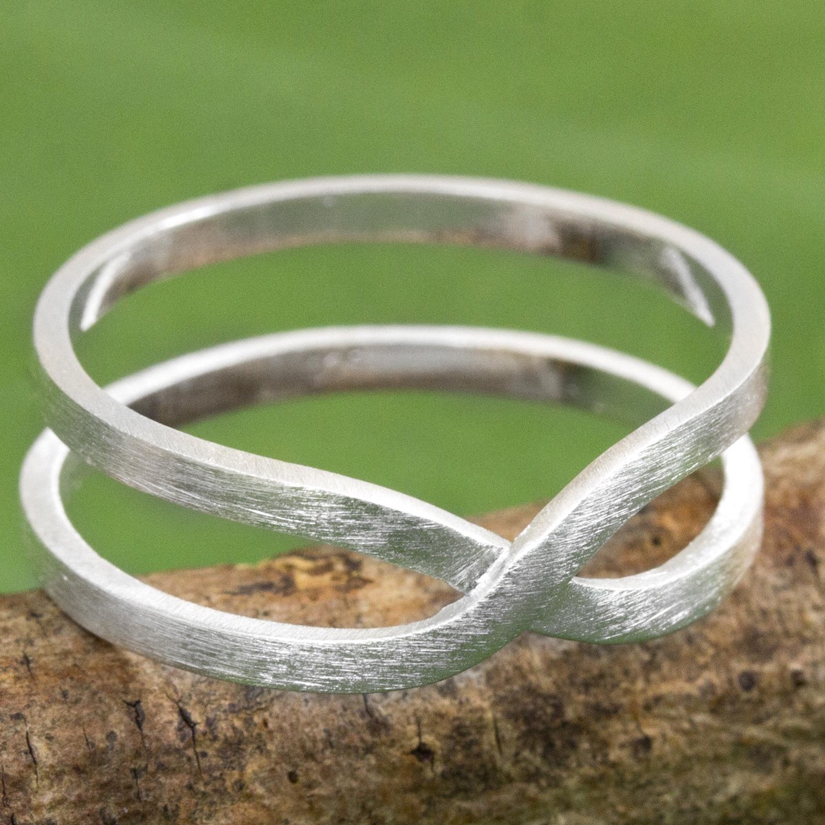 Brushed Silver Modern Thai Artisan Crafted Eternity Ring - Eternity Love - 6