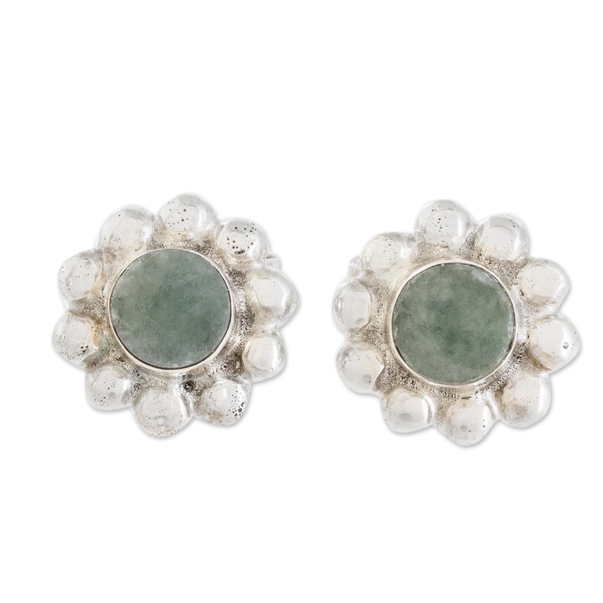 Bubble-Pattern Apple Green Jade Stud Earrings from Guatemala - Bubbly Flowers (member)