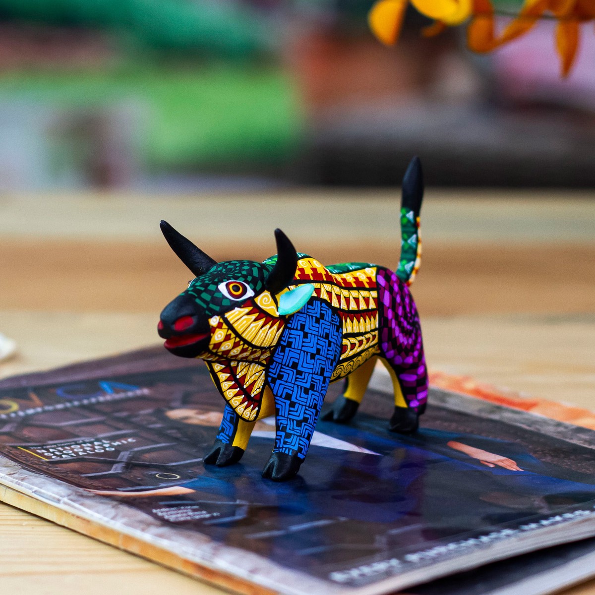 Bull-Themed Wood Alebrije-Style Sculpture Handmade in Mexico - Mighty Bull