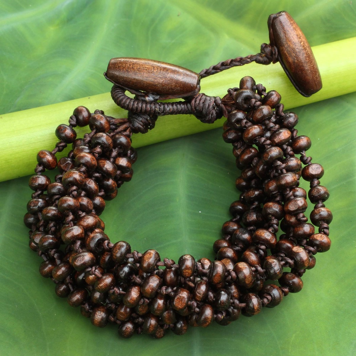 Brown Torsade Bracelet Wood Beaded Jewelry - Sukhothai Belle