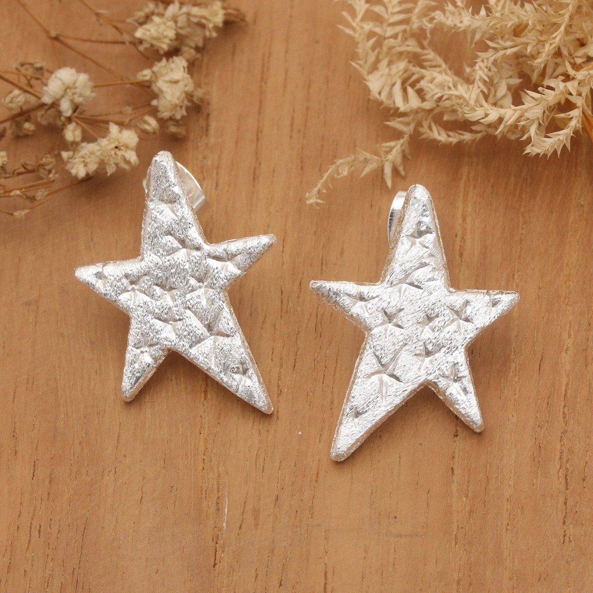 Brushed-Satin Finished Star-Shaped Drop Earrings - Bold Celebrity