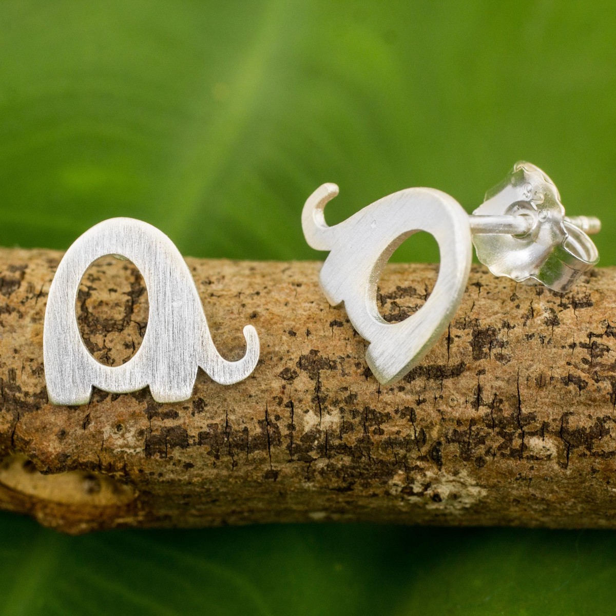 Brushed Silver Elephant Stud Earrings from Thai Artisan - Tiny Elephants
