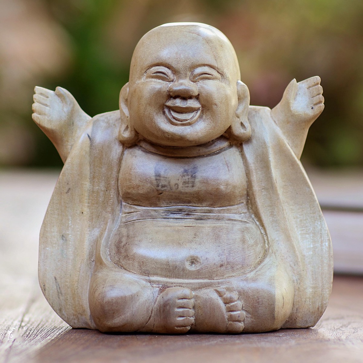 Buddha Sculpture in Hibiscus Wood - Mirthful Buddha