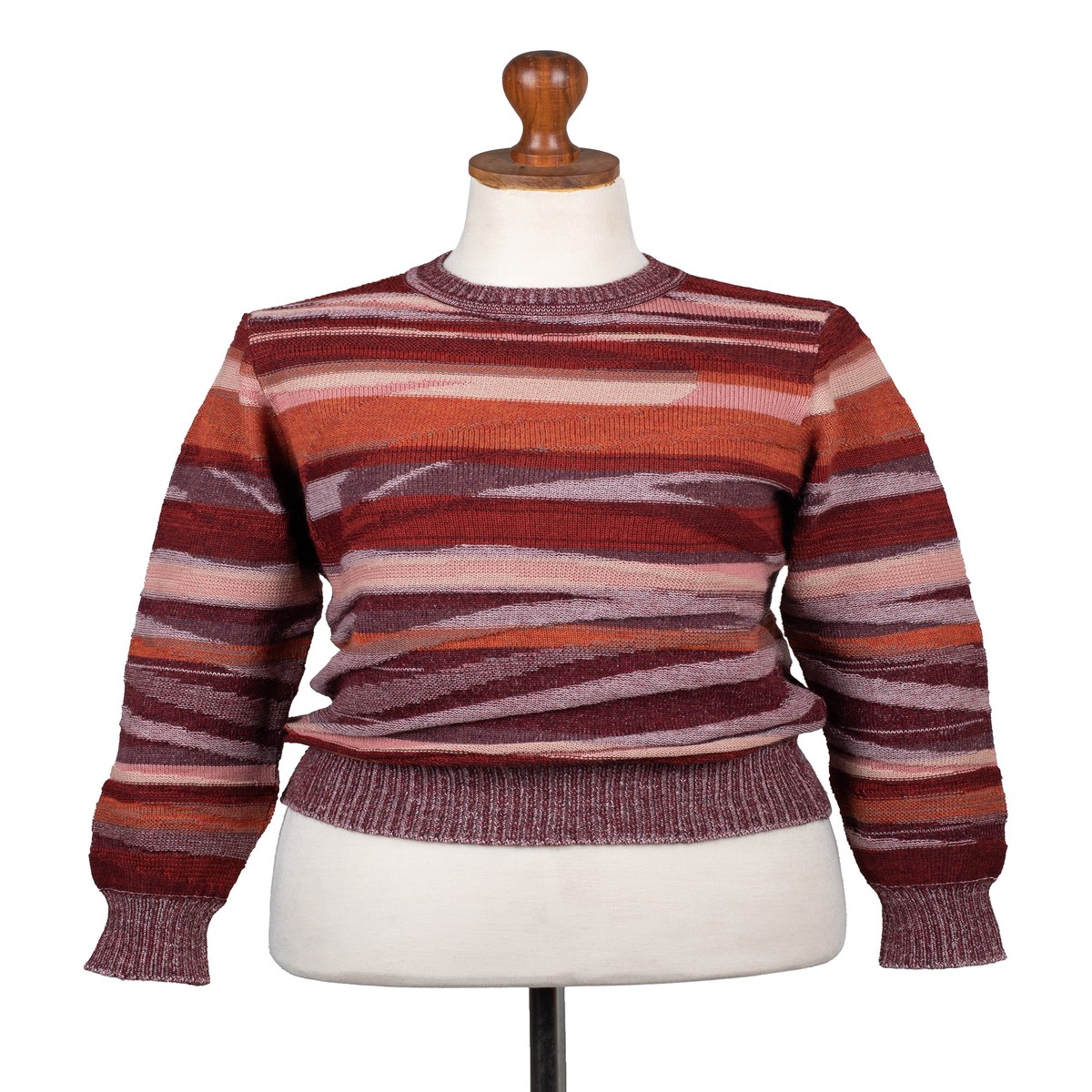 Burgundy and Brown Soft Woven 100% Alpaca Pullover Sweater - Mines of Maras - M