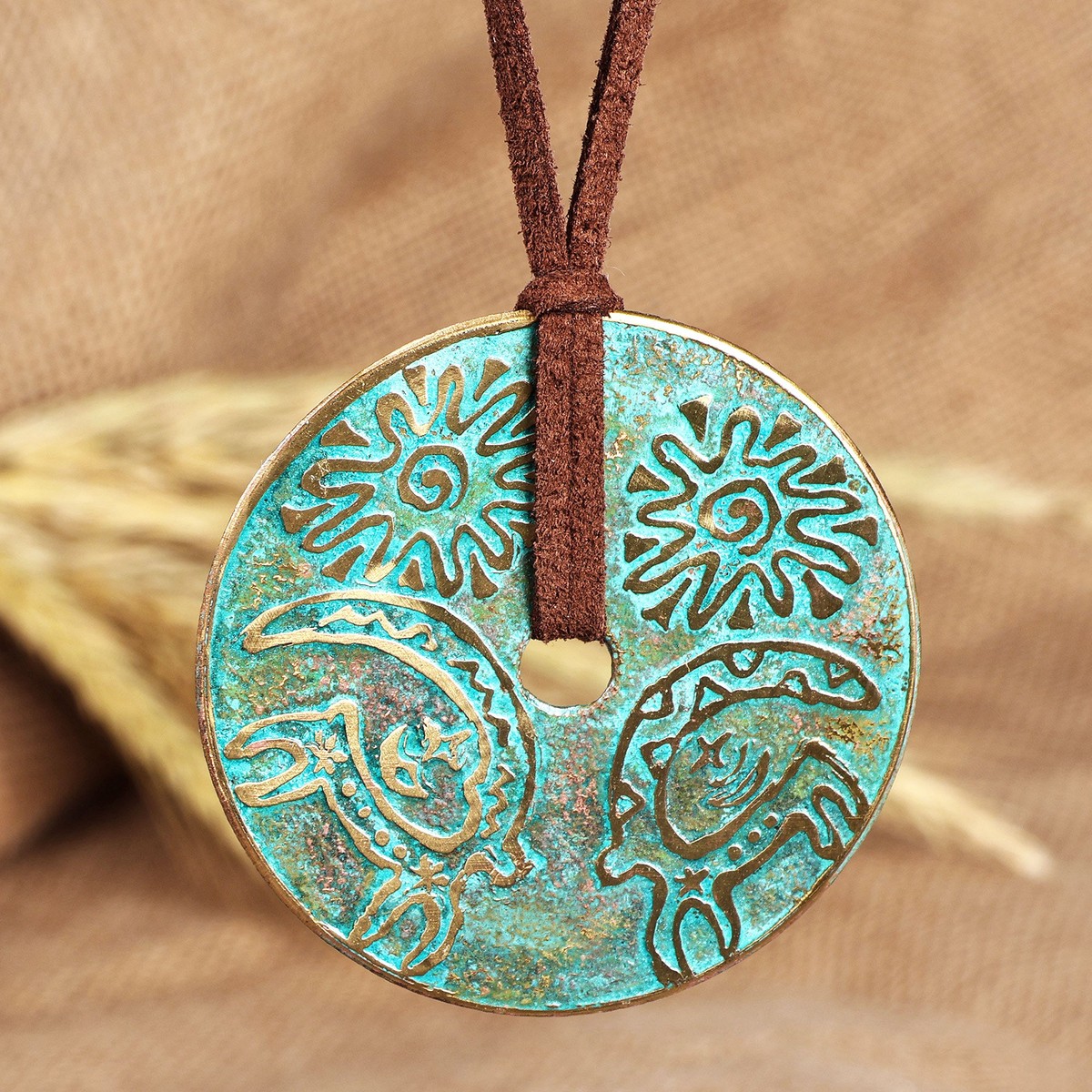 Brass Pendant Necklace with Armenian Goat Petroglyph Motif - Chic Petroglyphs