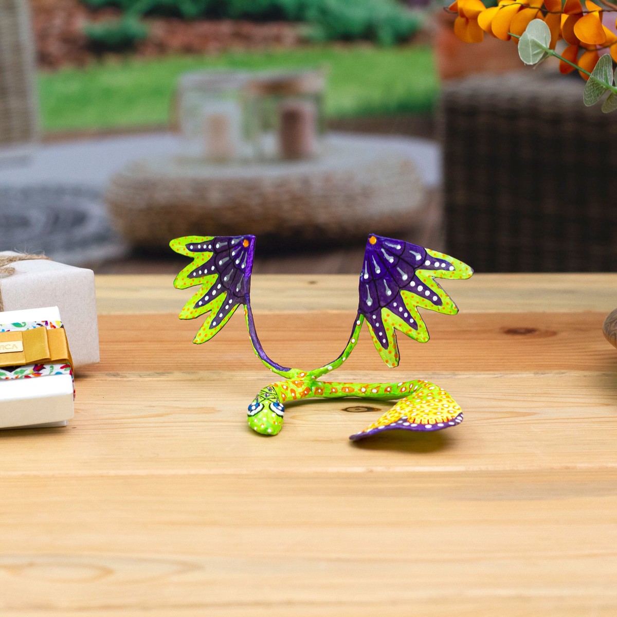Bright Hand Painted Quetzalcoatl Alebrije Sculpture - Colorful Quetzalcoatl