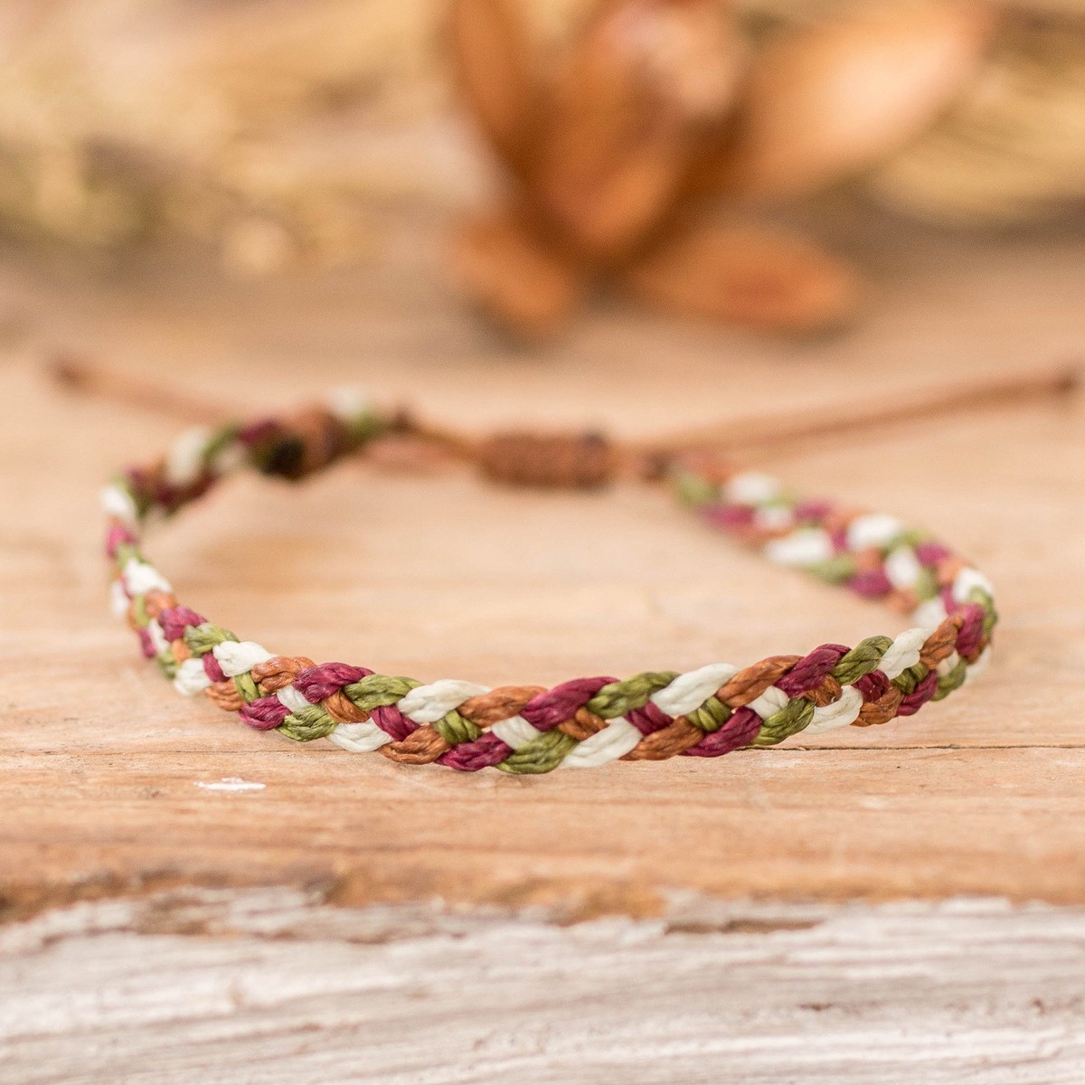 Brown Burgundy White Green Macrame Wristband Bracelet - Exquisite Contrasts