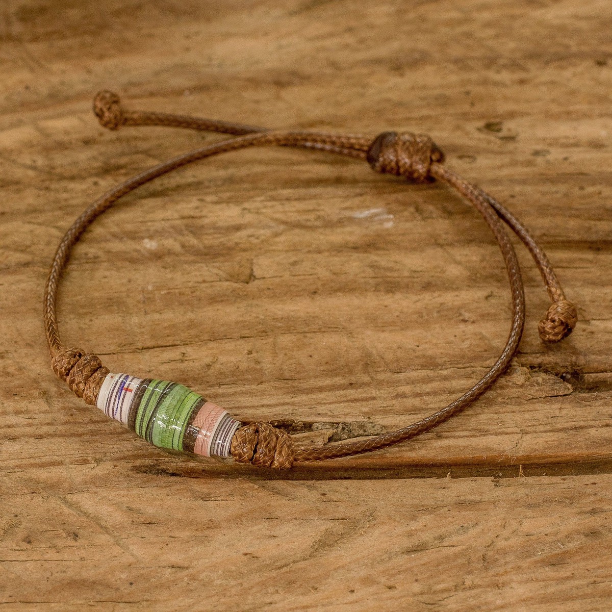 Brown Recycled Paper Pendant Bracelet with Adjustable Cord - Earth's Riches