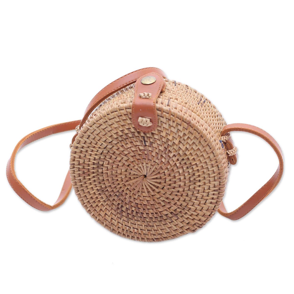 Brown Round Bamboo and Ate Grass Shoulder Bag - Brown Wheel - 6 inch (member)