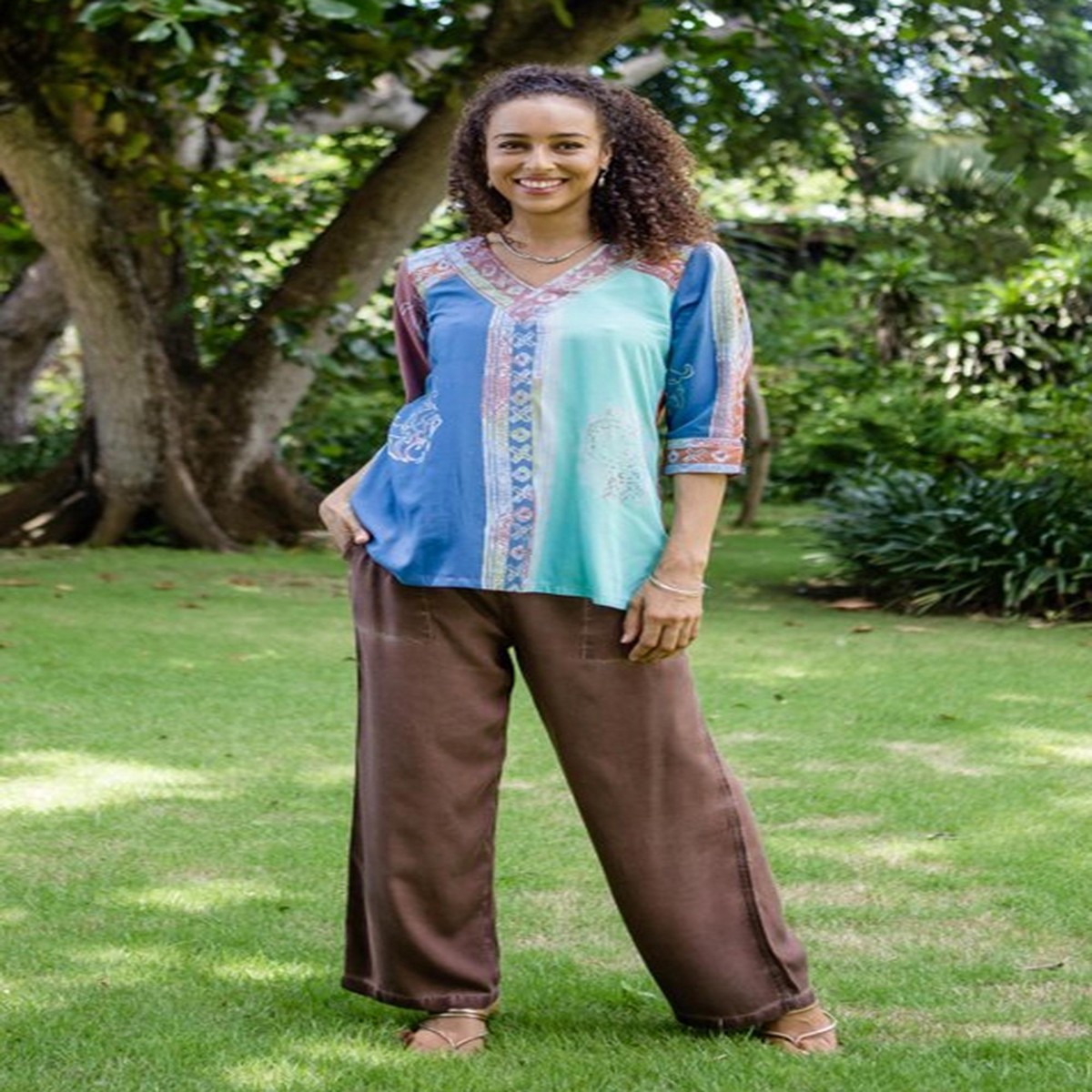 Brown Stone-Washed Viscose Pants - Simple Style in Rosewood - L (member)