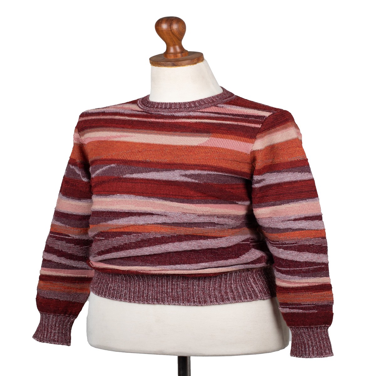 Burgundy and Brown Soft Woven 100% Alpaca Pullover Sweater - Mines of Maras - XXL (member)