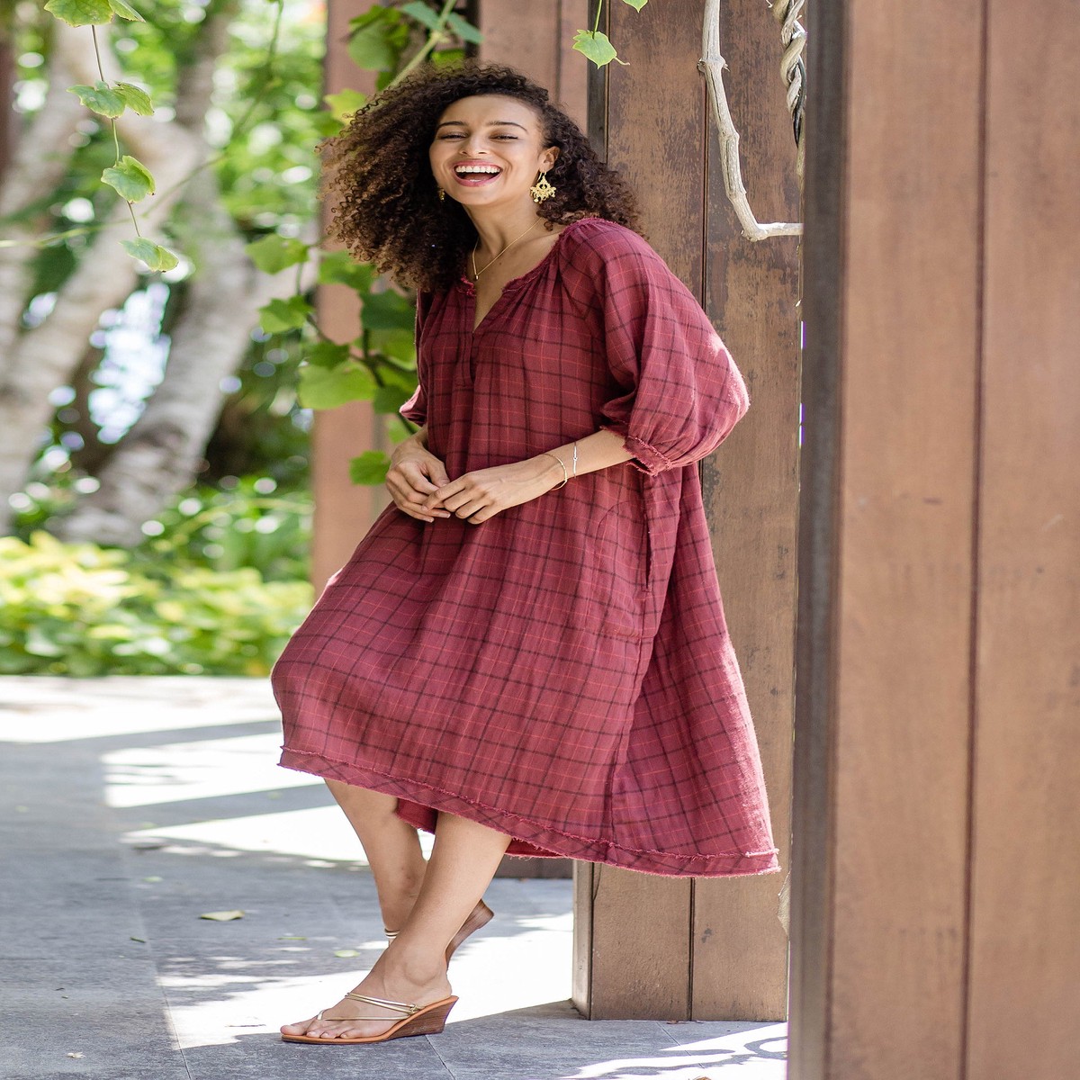 Burgundy Tunic-Style Dress from Thailand - Chiang Mai Wine - L (member)