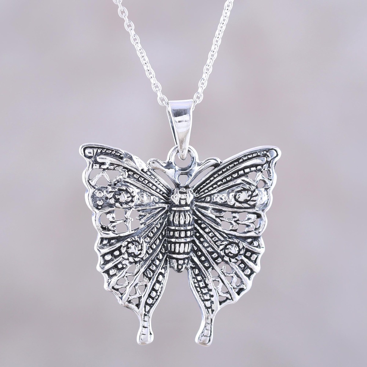 Butterfly Sterling Silver Pendant Necklace from India - Dazzling Butterfly