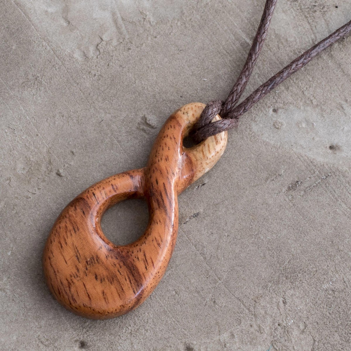Cachimbo Wood Infinity Pendant Necklace from Costa Rica - Cachimbo Infinity