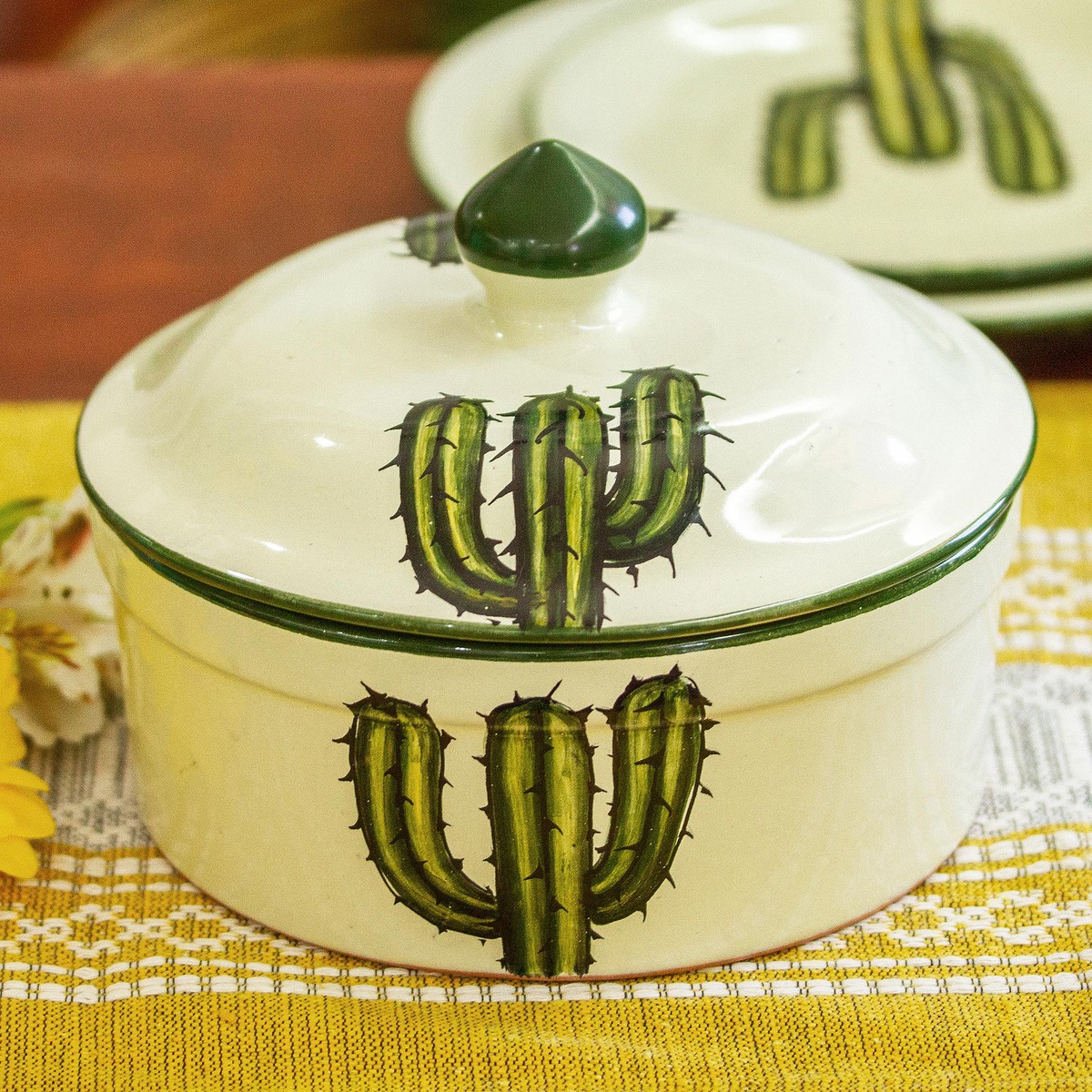 Cactus-Themed Ceramic Tortilla Server - Saguaro