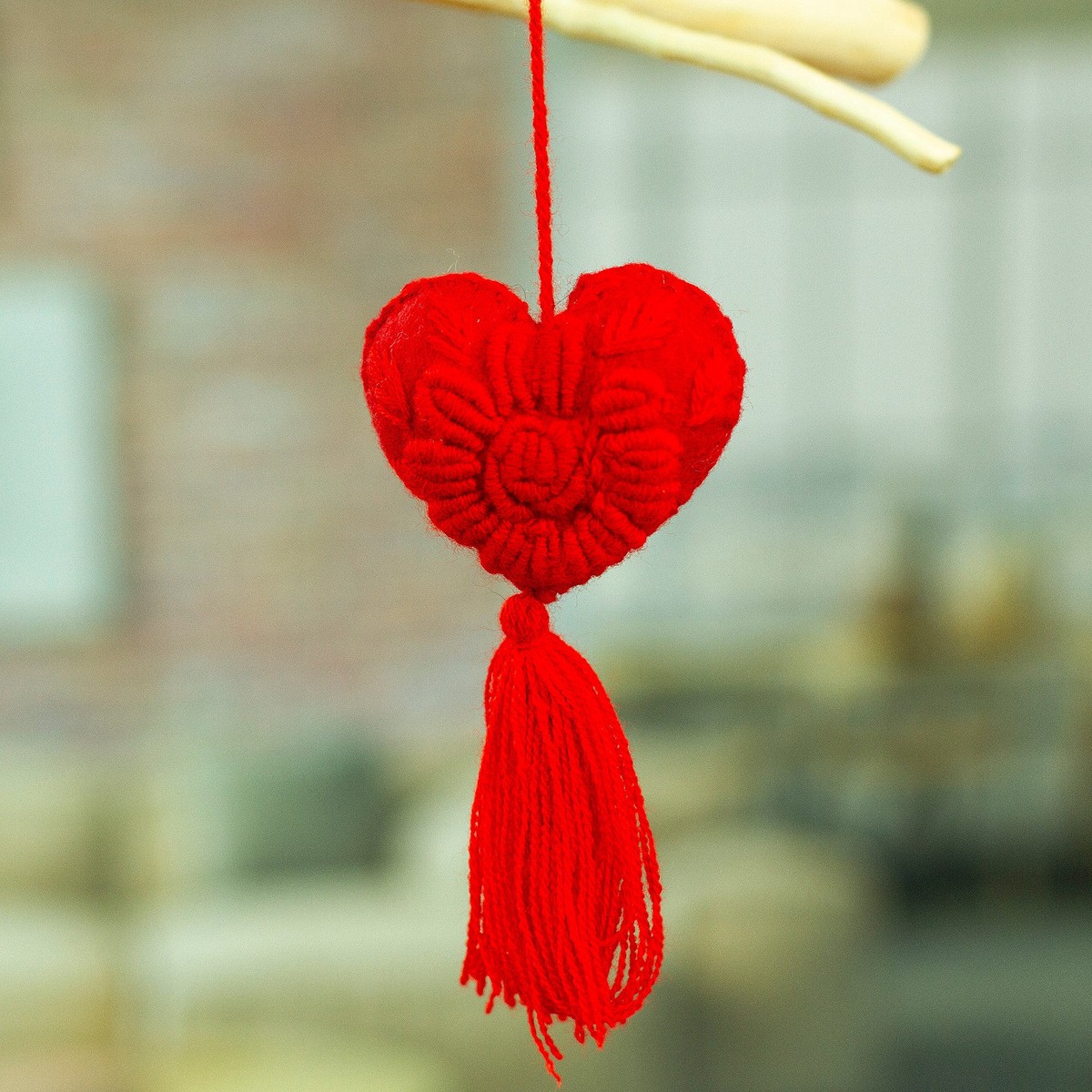 Candy Apple Wool Felt Ornament with Cotton Embroidery - Little Candy Apple Heart