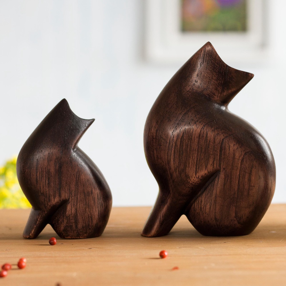 Cedar Wood Cat Figurines from Peru (Pair) - Mother Cat
