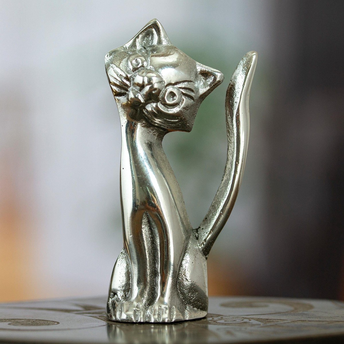 Cat Figurine Made with Recycled Aluminum or Mexican Pewter - Relaxing Cat