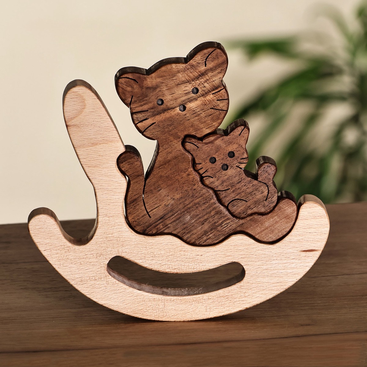 Cat-Themed 3-Piece Wood Puzzle Sculpture Made in Armenia - Nesting Felines