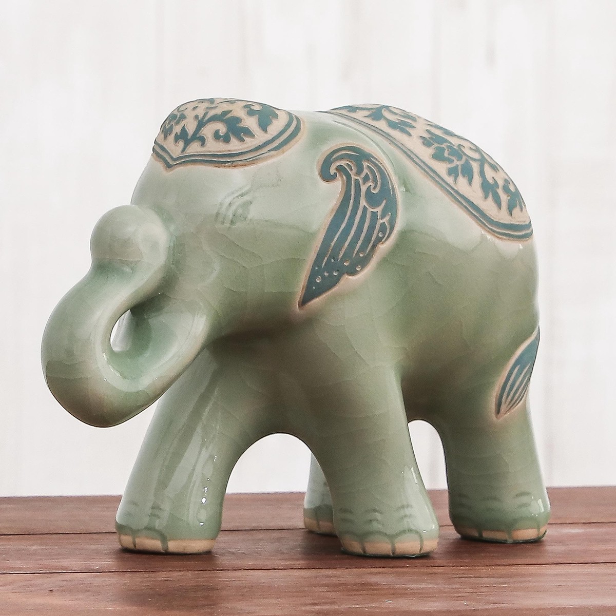Celadon Ceramic Sculpture of an Elephant from Thailand - Prestigious Elephant