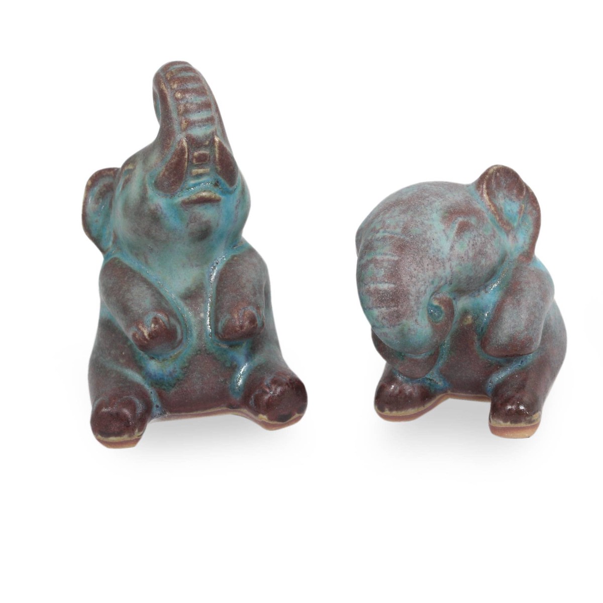 Celadon Ceramic Sculptures - Set of 2 - Antiqued Turquoise Elephants (member)