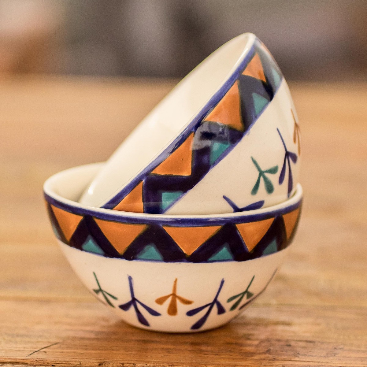 Ceramic Condiment Bowls with Geometric Design (Pair) - Antigua Breeze