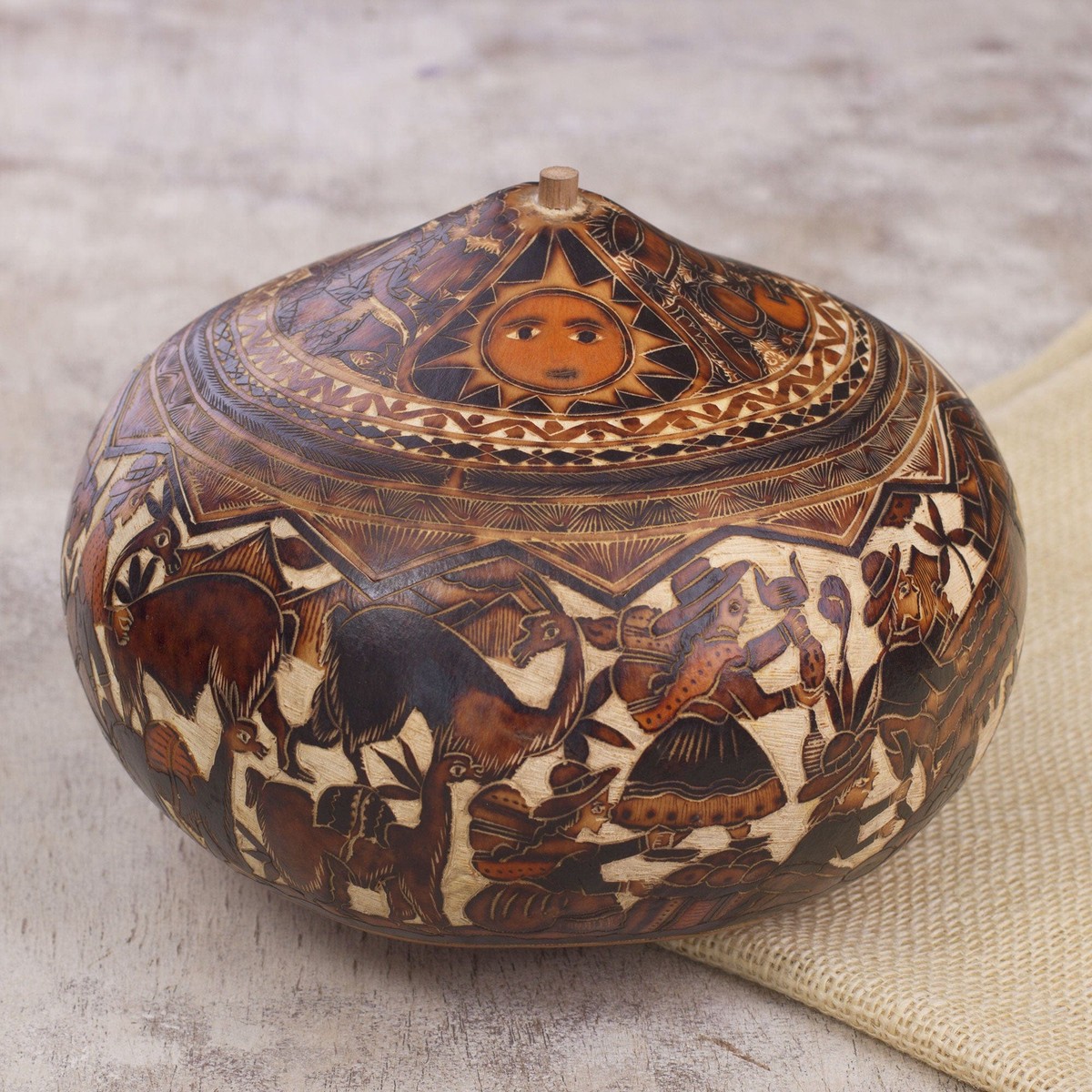 Carved Gourd Decorative Box - Mantaro Valley