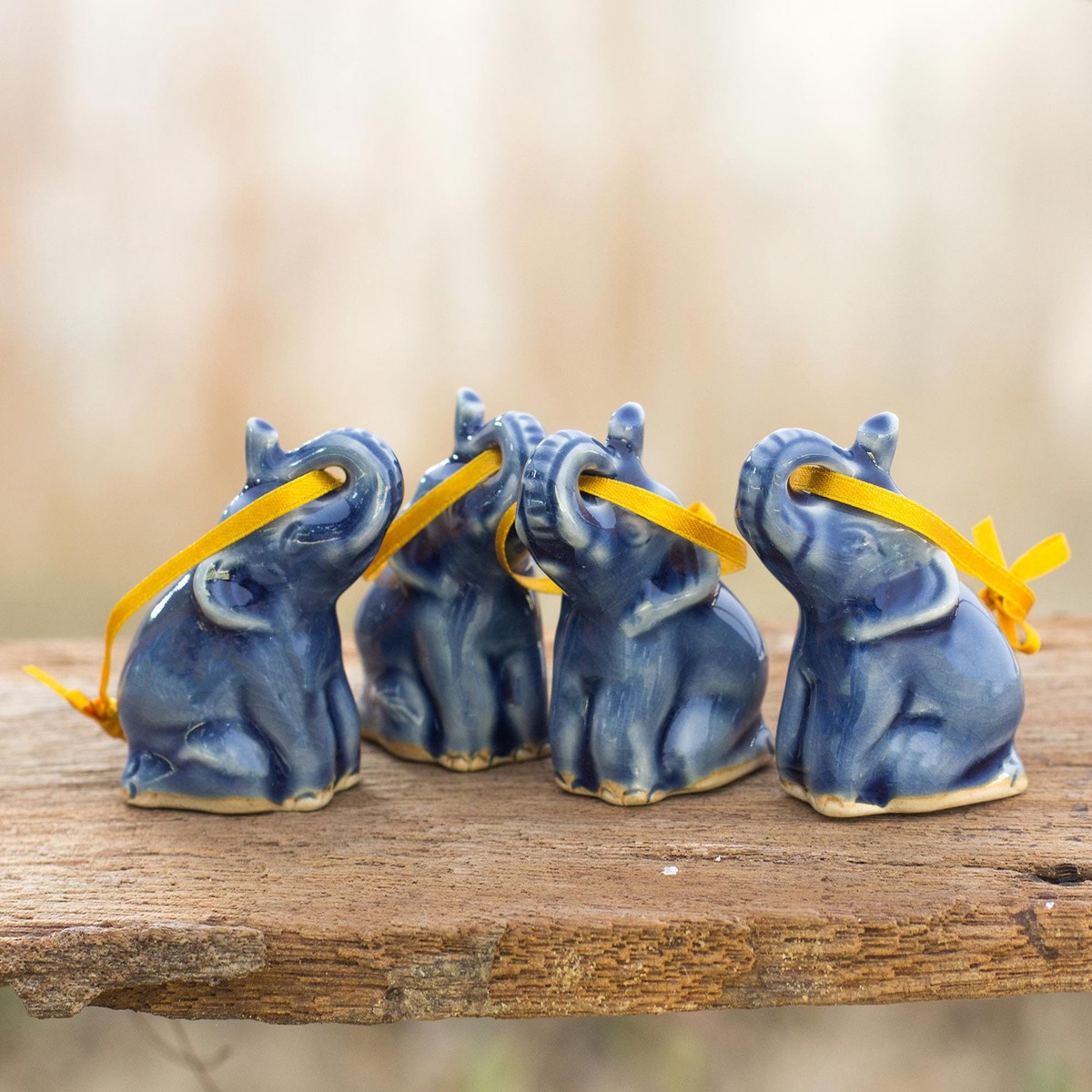 Celadon Ceramic Christmas Ornaments (Set of 4) - Blue Elephant Heralds