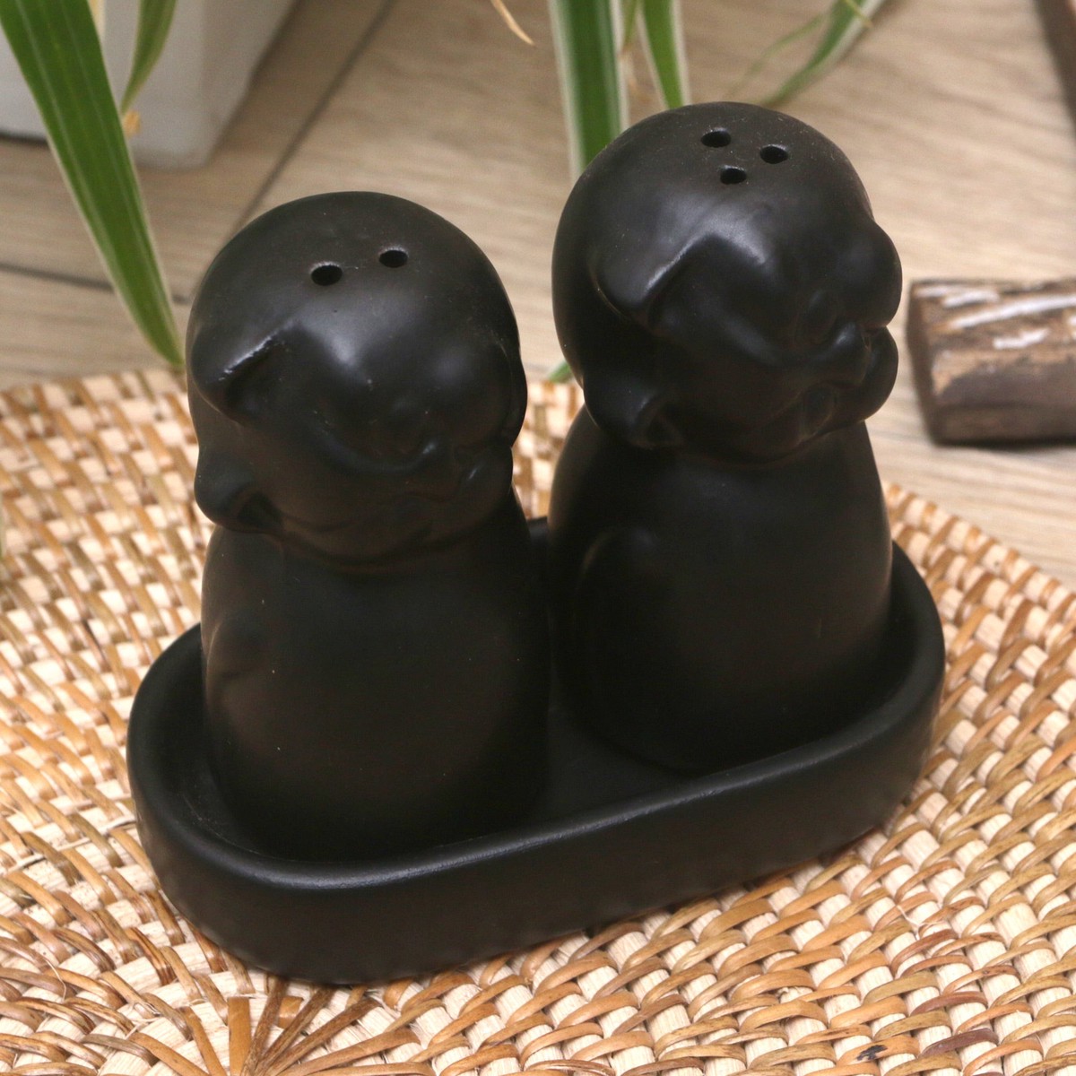 Ceramic Cat Salt and Pepper Set in Black Hues Made in Bali - Dark Felines