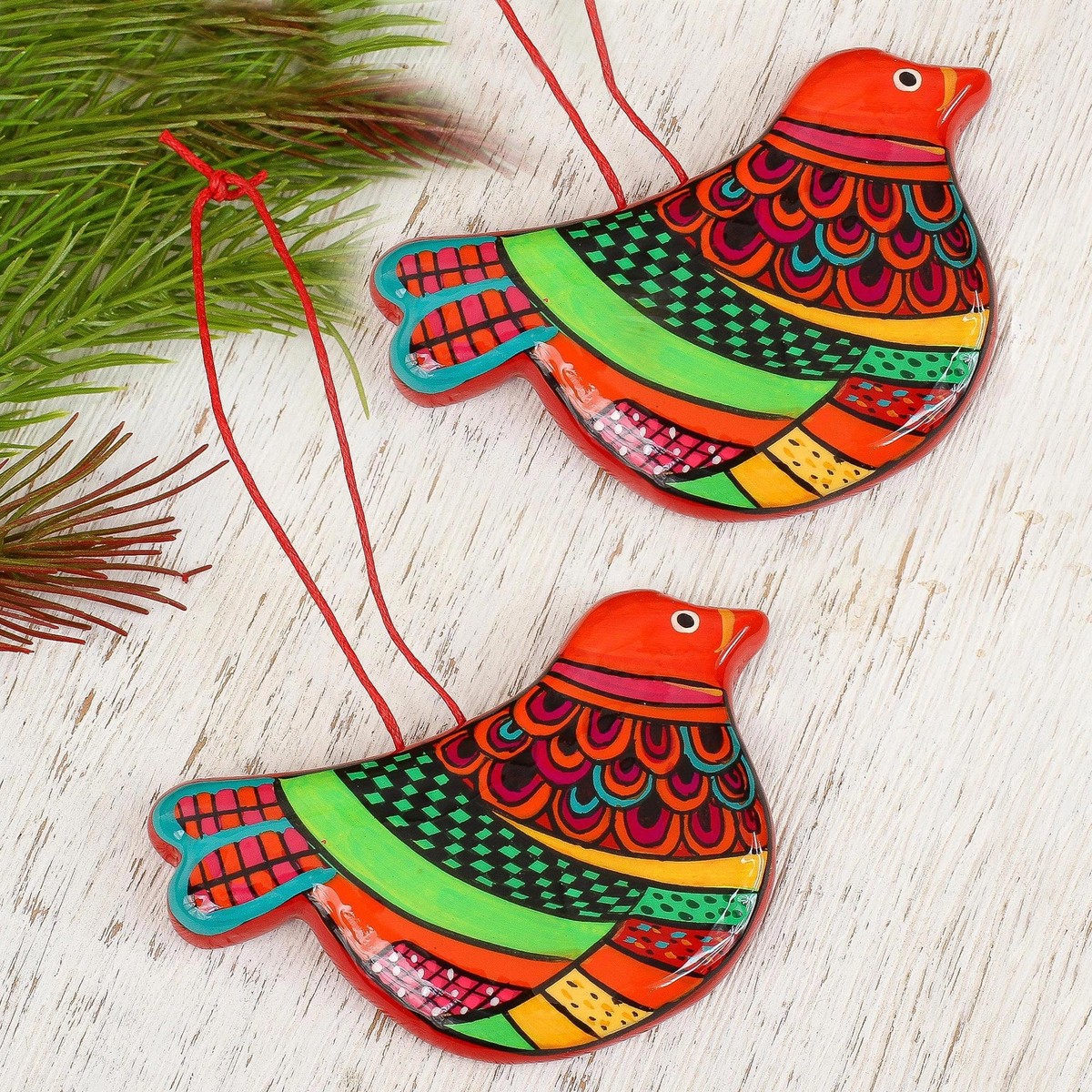 Ceramic Handcrafted and Painted Orange Dove Ornaments (Pair) - Happy Ginger Dove