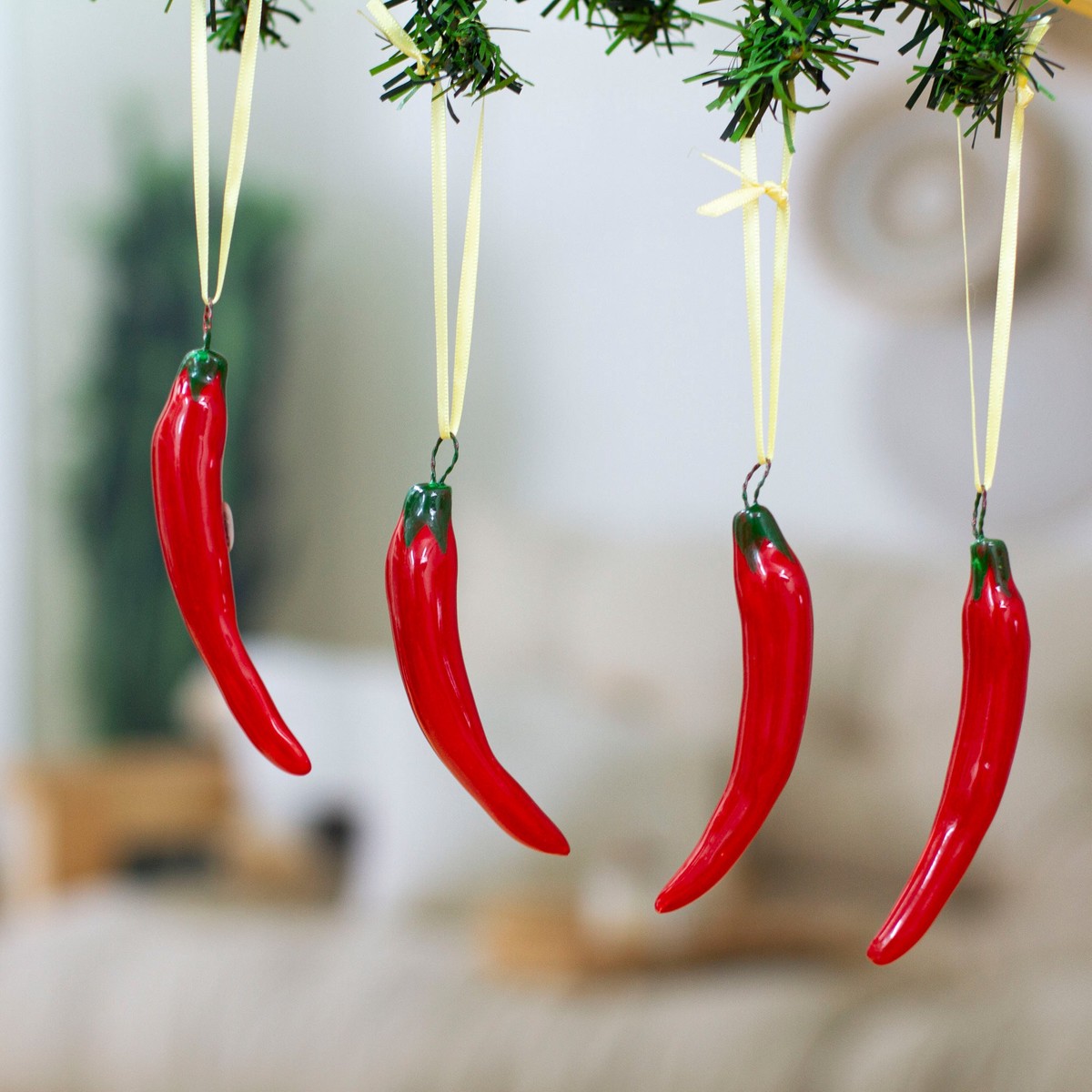 Ceramic Miracielo Pepper Ornaments from Mexico (Set of 4) - Miracielo Chilis