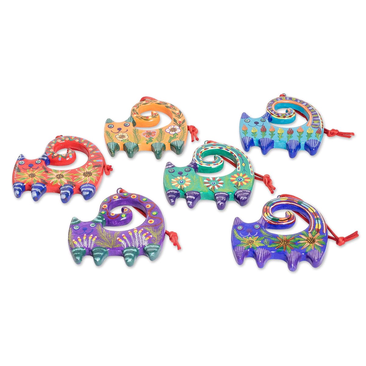 Ceramic Ornaments - Set of 6 - Hypnotic Felines (member)