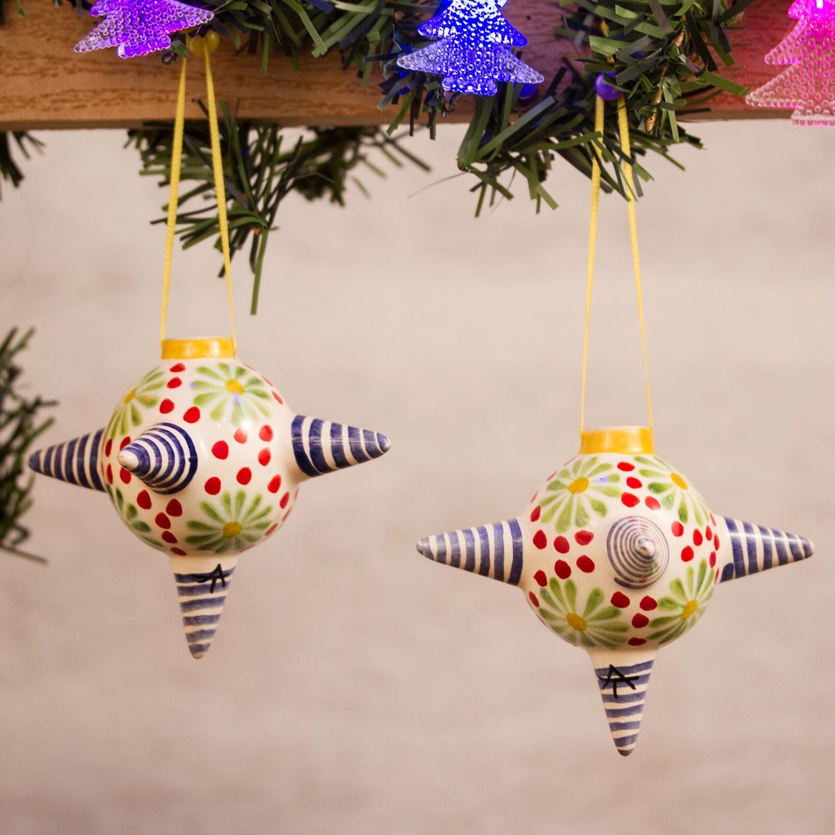 Ceramic Piata Ornaments with Striped Points (Pair) - Delightful Piatas