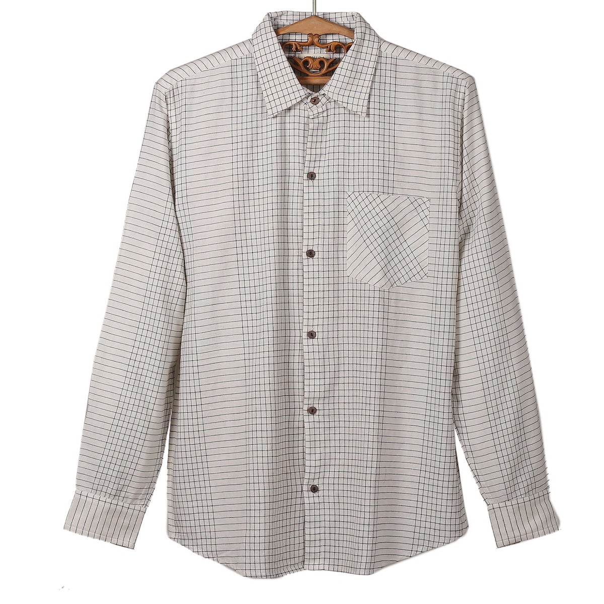 Checkered Pattern White and Black 100% Cotton Shirt for Men - Checkered Seigneur - M (member)